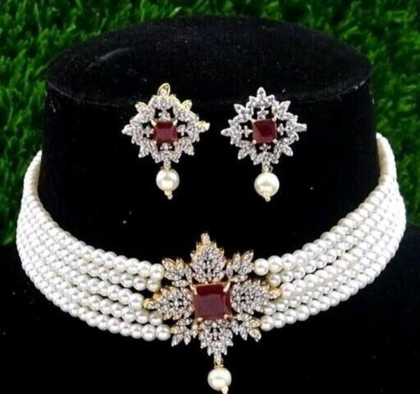 Brass Gold-plated Gold, White, Ruby Red Jewel Set  (Pack of 1)