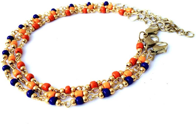 Galz4ever Black & orange seed bead Anklet Metal Anklet  (Pack of 3)