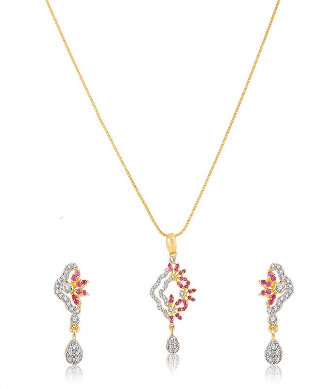 Brass Gold-plated White, Pink Jewel Set  (Pack of 1)