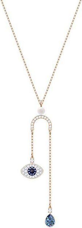 Dangling Turkish Evil Eye Design Cubic Zirconia Copper Plated Brass, Alloy Necklace