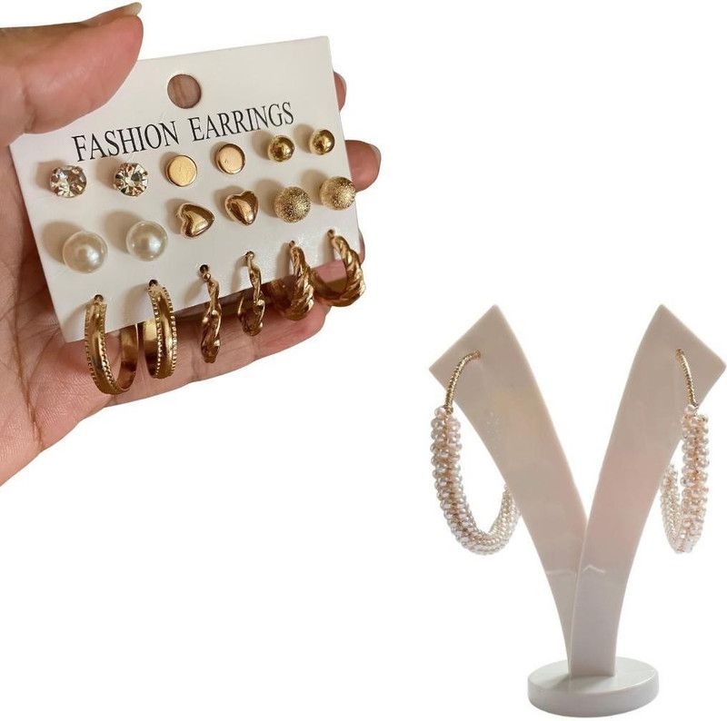 Everyday Studs and Pearl Hoops Earrings Alloy Earring Set, Drops & Danglers, Hoop Earring, Stud Earring