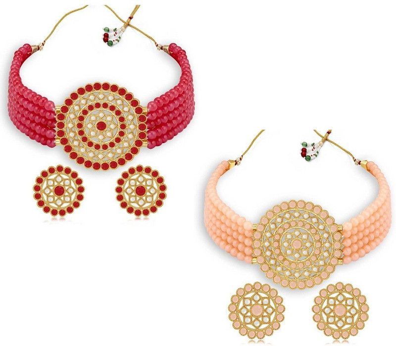 Stone, Dori, Alloy Gold-plated Gold, Red, Orange Jewel Set  (Pack of 1)