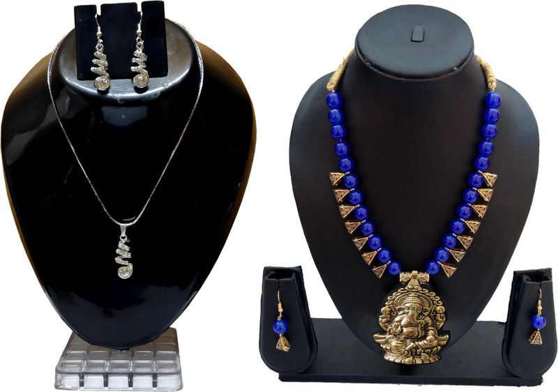 Metal Gold-plated Blue, White, Copper Jewel Set  (Pack of 1)