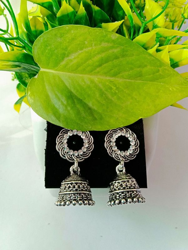 SILVER OXADIZED EARRINGS Diamond Silver Drops & Danglers, Jhumki Earring