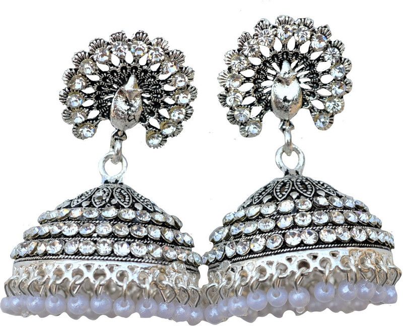 Peacock Inspired Jhumki Jhumka Earrings Beads Brass Brass Jhumki Earring