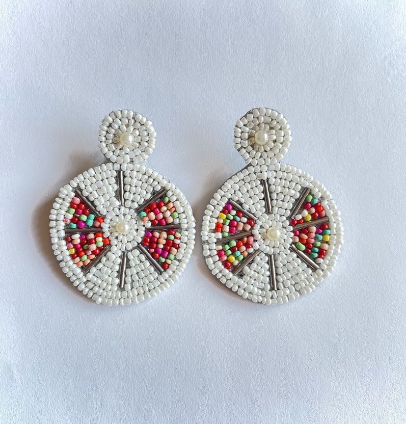 White beaded drop earrings Fabric Drops & Danglers