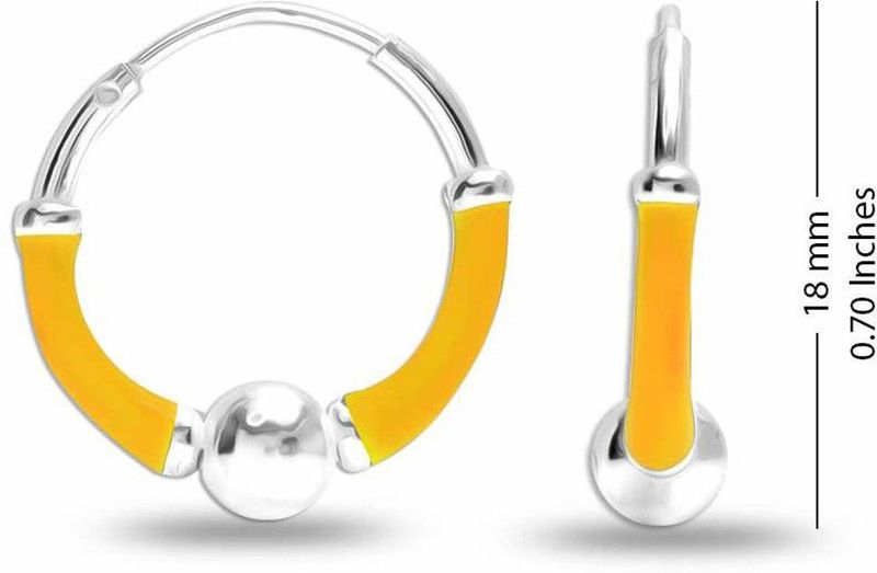 Sterling-Silver Jewellery Yellow Enameled Hinged Hoop with Round Ball Earring for Girls Silver Hoop Earring