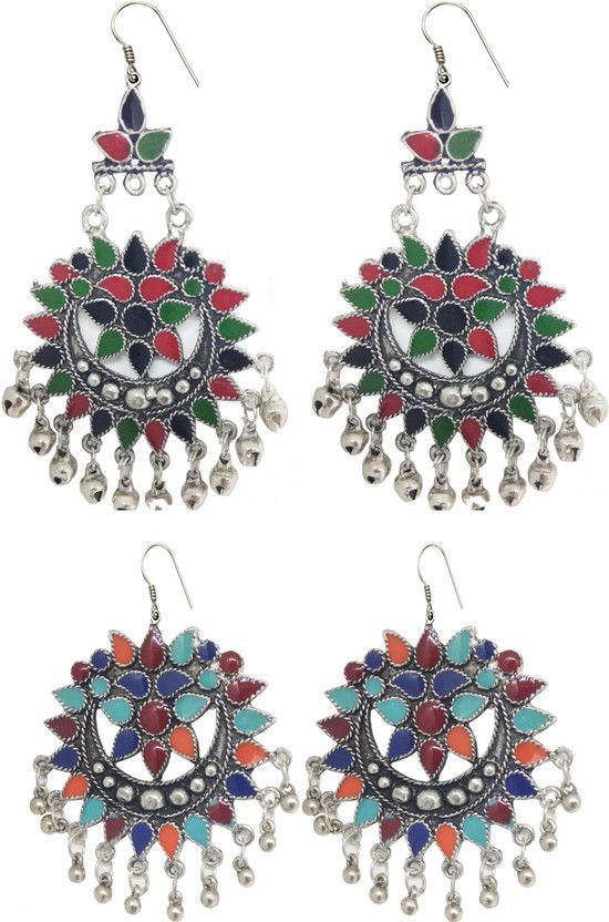 Designer Combo Of German Silver Drops & Danglers