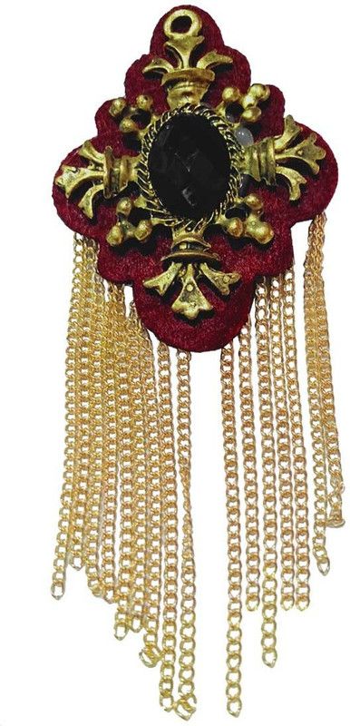 Men Style Mens Suit Black Rhinestone Crystal Wedding And Party Wear Label Pin With Hanging Chain Brooch  (Red, Gold)