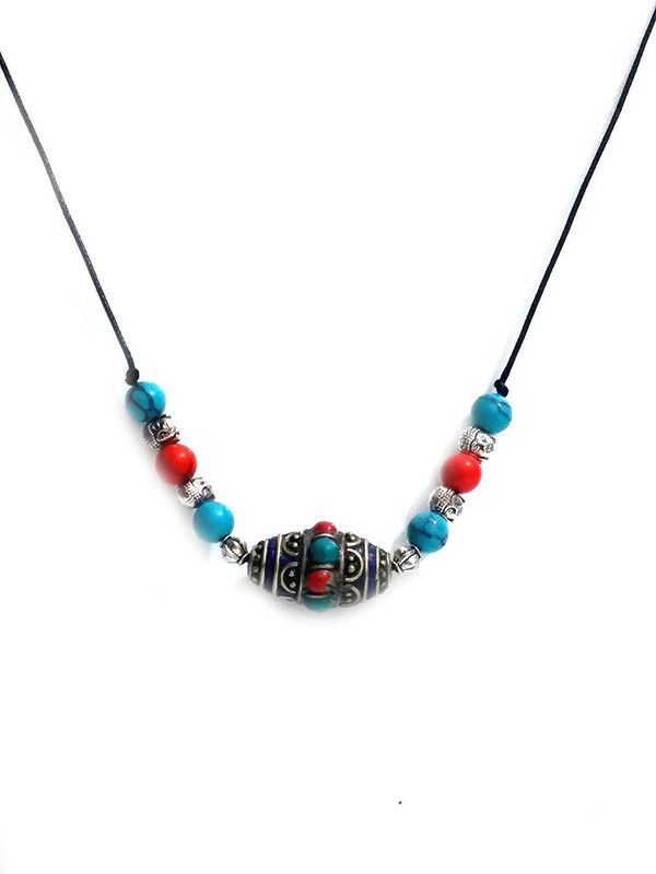 Tibetan Nepalese Tribal Antique Look Coral Turquoise Pendant Crystal Metal, Crystal Pendant