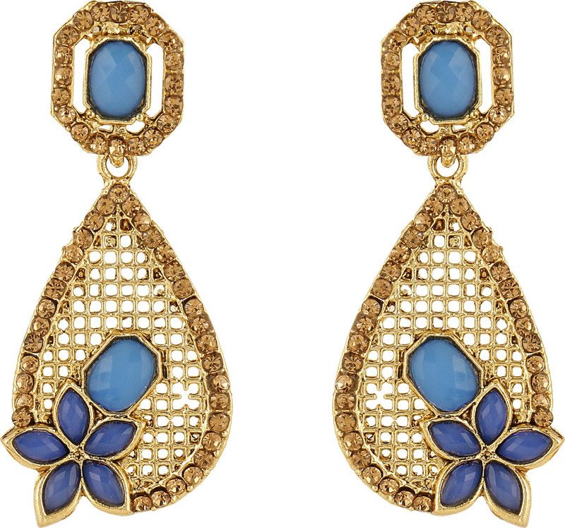 Exotic Pear Shape Blue & Lct Stone Dangle Earring For Women Brass Drops & Danglers