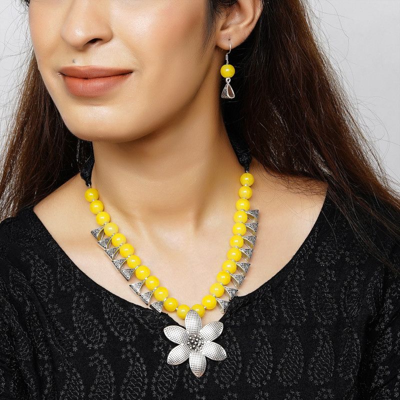 Alloy Silver Yellow Jewel Set  (Pack of 1)