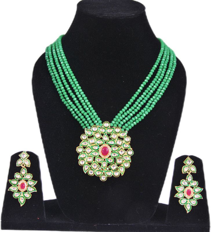 Traditional Indian crystal Long necklace Set for Women Beads Gold-plated Plated Crystal Necklace Set