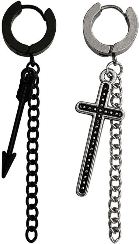 Chrismas Gift Arrow Hoop And Christan Christ Jesus Cross Hoop Chain Earrings Metal Clip-on Earring