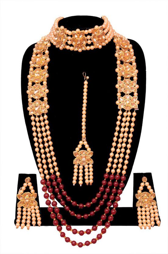 Mother of Pearl, Alloy Gold-plated Maroon Jewel Set  (Pack of 1)