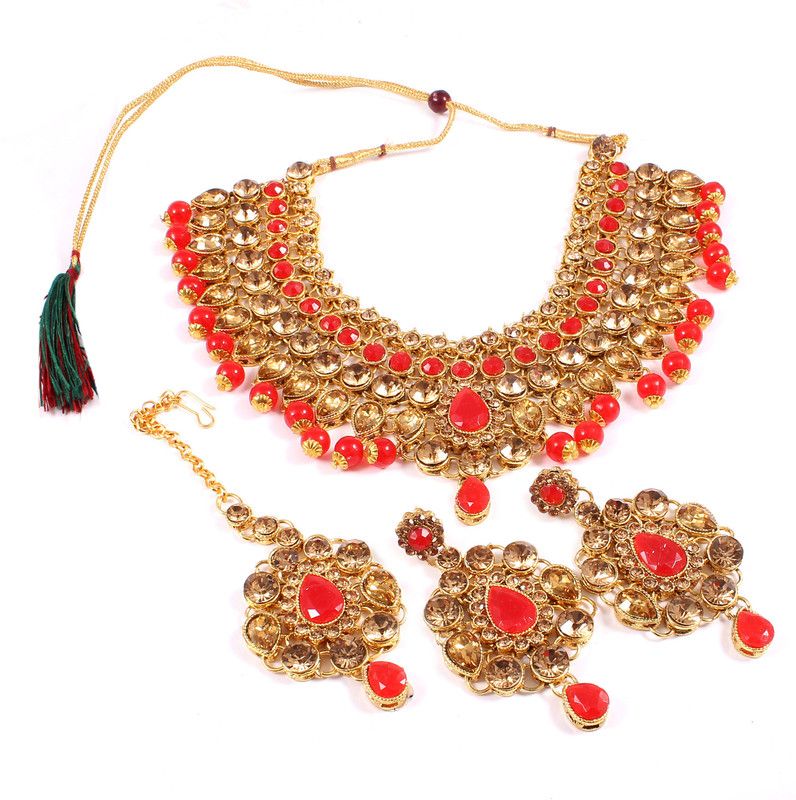 Alloy Brown, Red Jewel Set  (Pack of 1)