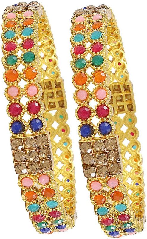 Metal Beads, Zircon Bangle Set  (Pack of 2)