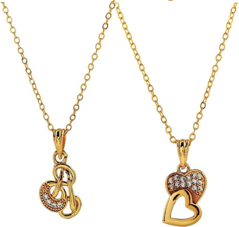 Combo of 2 Chain with 2 Pendant Gold Plated Necklace Chain for Girls Women Gold-plated Plated Brass Chain