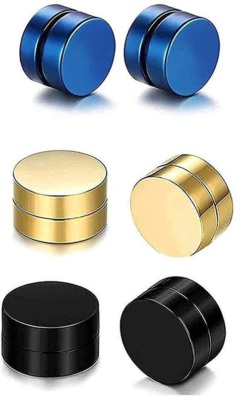 Black, Gold, Blue Metal Non-Piercing Earrings Magnetic Earrings for Men(3pair) Cubic Zirconia Stainless Steel, Metal, Brass Stud Earring, Magnetic Earring