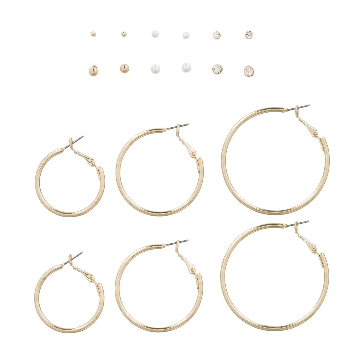 9 Pack Stud & Hoop Earrings
