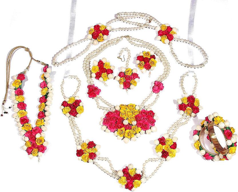 Fabric Red, White, Yellow Jewel Set  (Pack of 1)