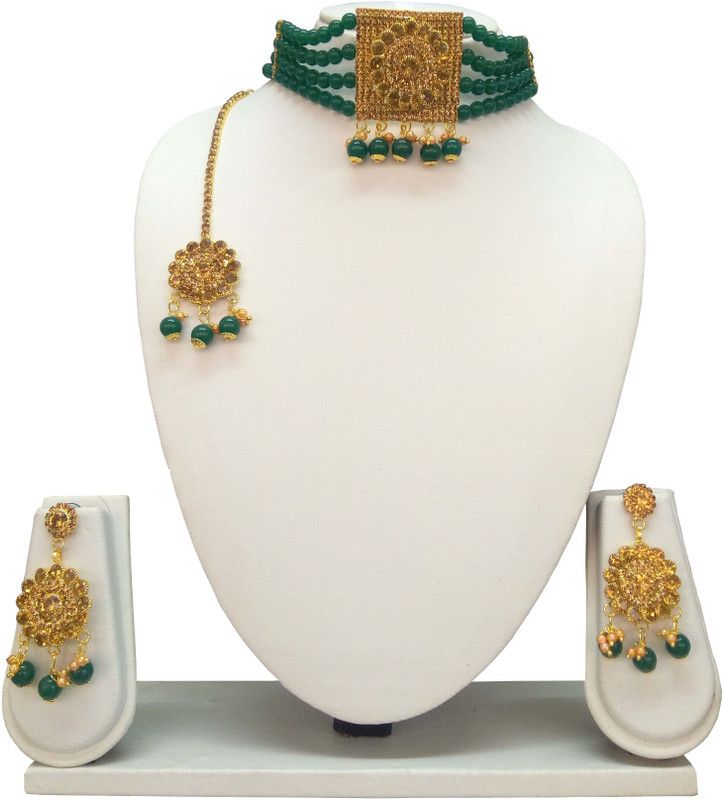 Metal Gold-plated Green Jewel Set  (Pack of 1)
