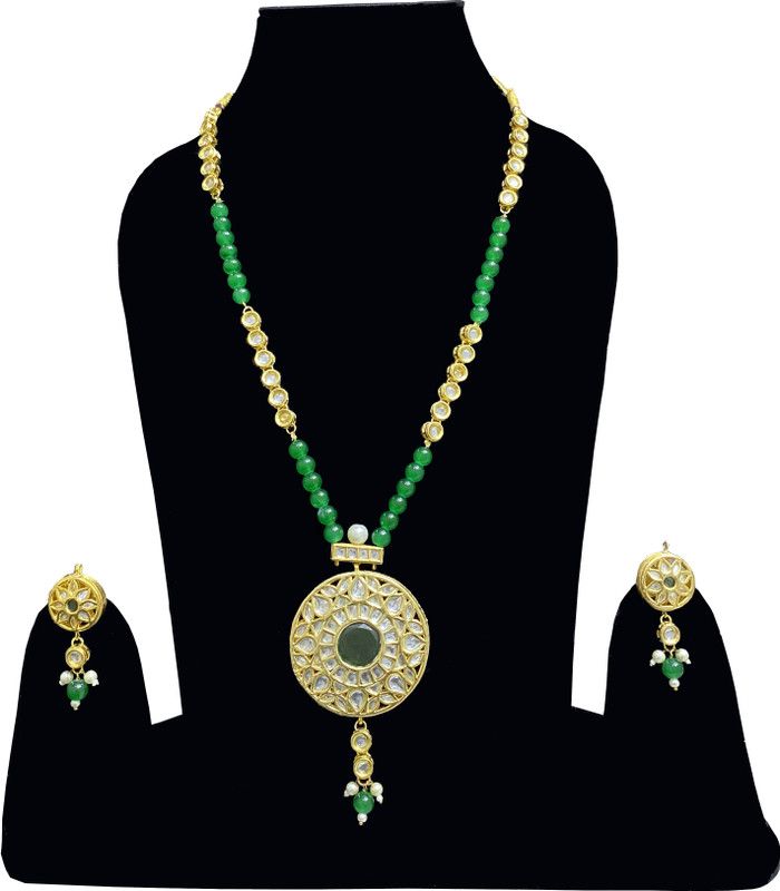 Metal, Glass, Alloy Gold-plated Green, White Jewel Set  (Pack of 1)