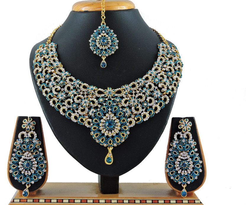 Alloy Gold-plated Turquoise, White Jewel Set  (Pack of 1)