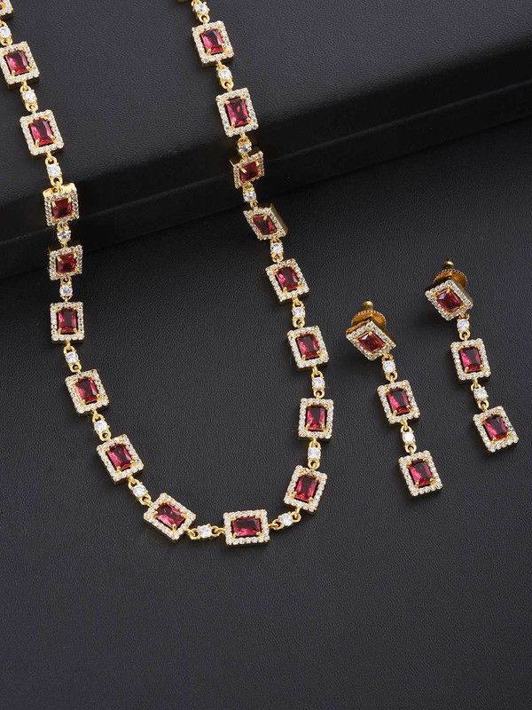 Metal Gold-plated White, Ruby Red, Gold Jewel Set  (Pack of 1)