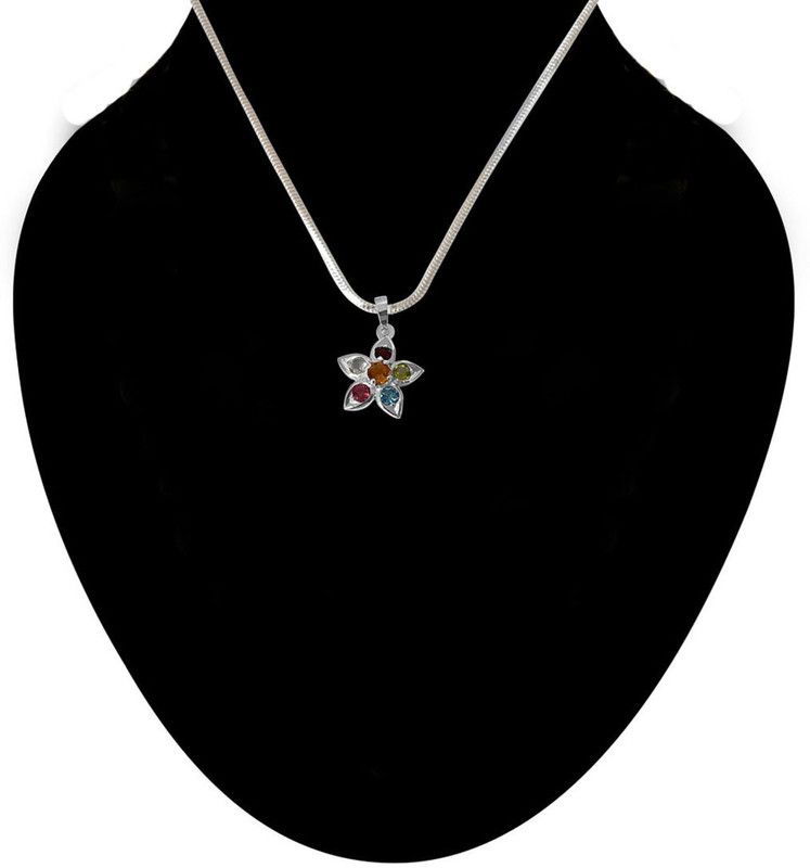 Beautiful Star Shaped Precious Gemstones set in 925 Sterling Silver Pendant with 18 IN Chain (SDP501) Silver Topaz, Peridot, Tourmaline Sterling Silver Pendant