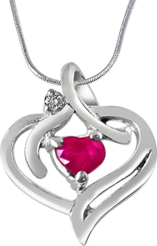 Heart’s Desire Real Diamond, Red Ruby & Sterling Silver Pendant with 18 IN Chain (SDP277) Sterling Silver Diamond, Ruby Sterling Silver Pendant