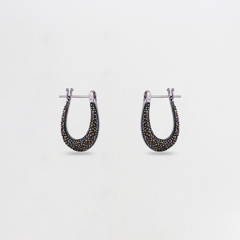 Avni by Giva Oxidised Silver Studded Hoop Earrings for women & girls Cubic Zirconia Sterling Silver Hoop Earring