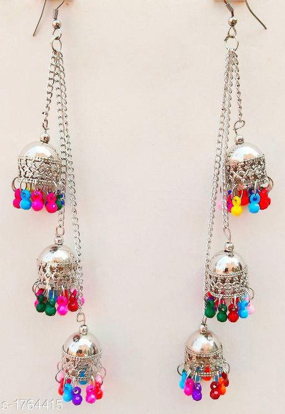 Trendy Multicolor Three Chain Beads Alloy Jhumki Earring