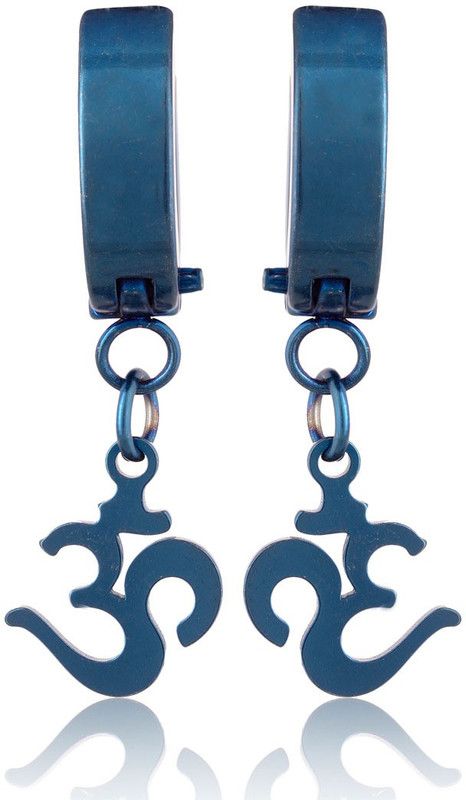 Religious Jewelley Om Dangle Huggie Hinged Metal Hoop Earring