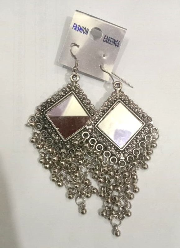SILVER CHOKOR MIRROR EARRING Alloy Hoop Earring