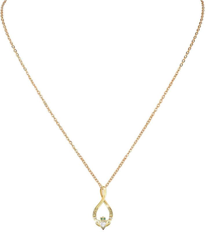 Womens Golden Angel Heart Zircon Chain Metal Necklace