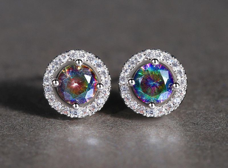 Trendy Multicolor Silver Stud Zircon Earrings For Women & Girls Swarovski Zirconia Sterling Silver Stud Earring