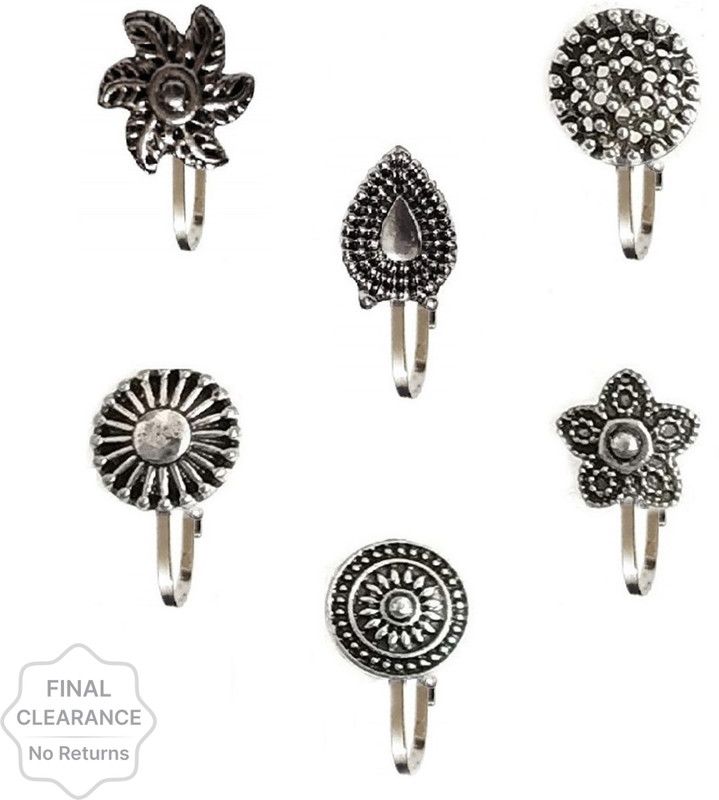 Vama Fashions Black Silver, Sterling Silver Plated Metal, Silver Nose Stud Set  (Pack of 6)
