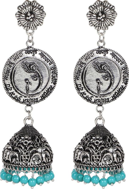 Oxidized Stud Shri Ganesha Mantra Metal Jhumki Earring