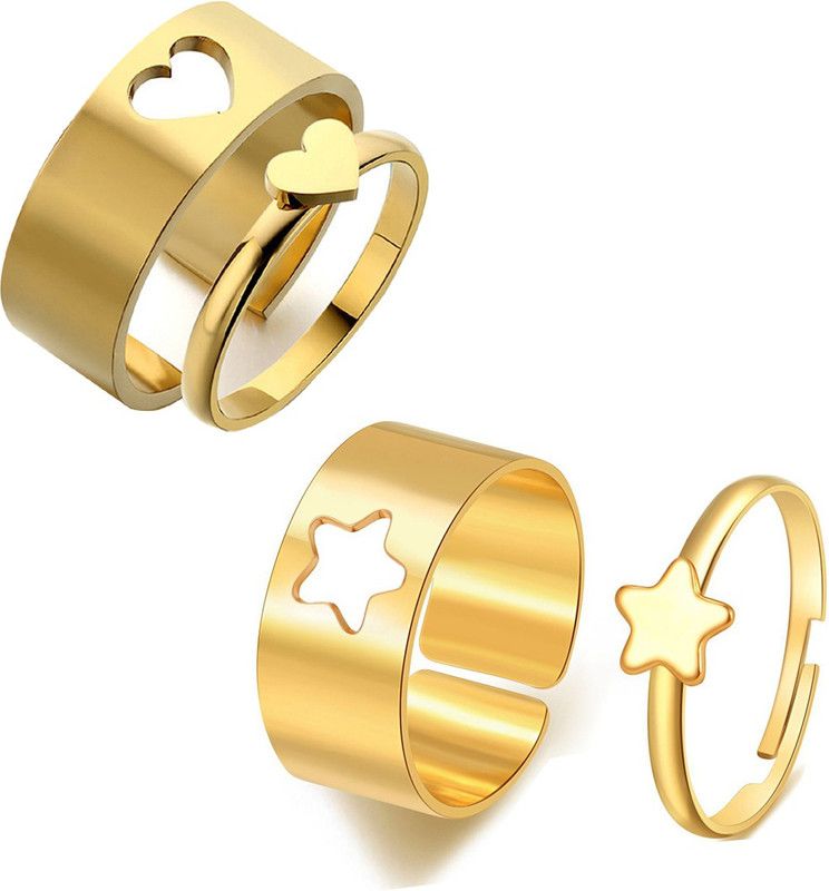 Combo of 2 Gold Plated Star and Heart Couple Ring For Men and Women Alloy Gold Plated Ring