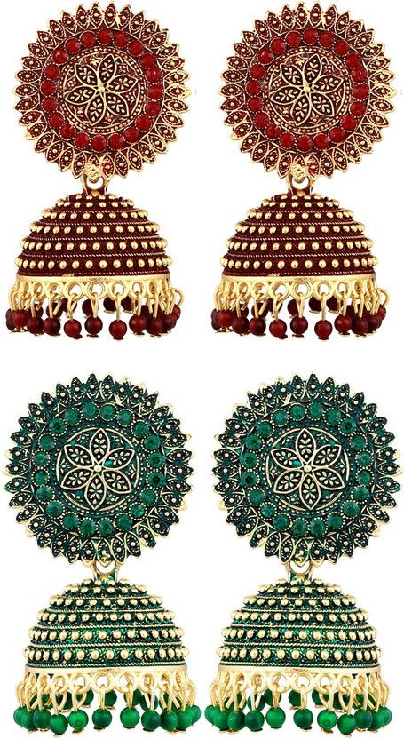 jhumki combo for women big green maroon jhumka earrings for party Alloy Jhumki Earring