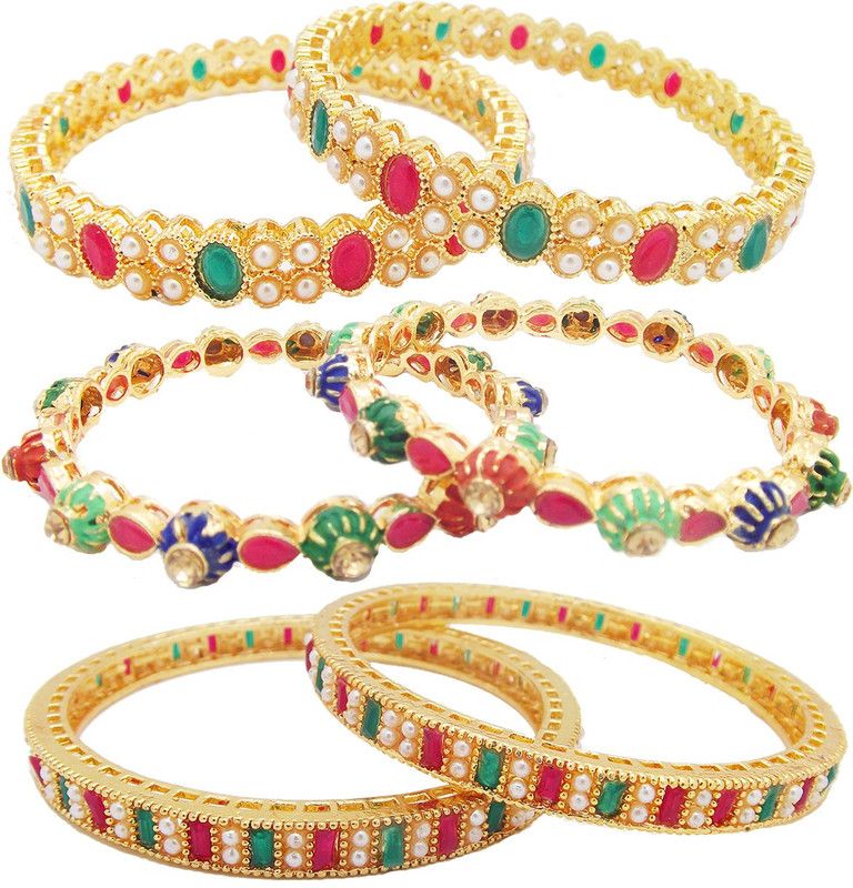 Alloy Zircon Gold-plated Bangle Set  (Pack of 3)