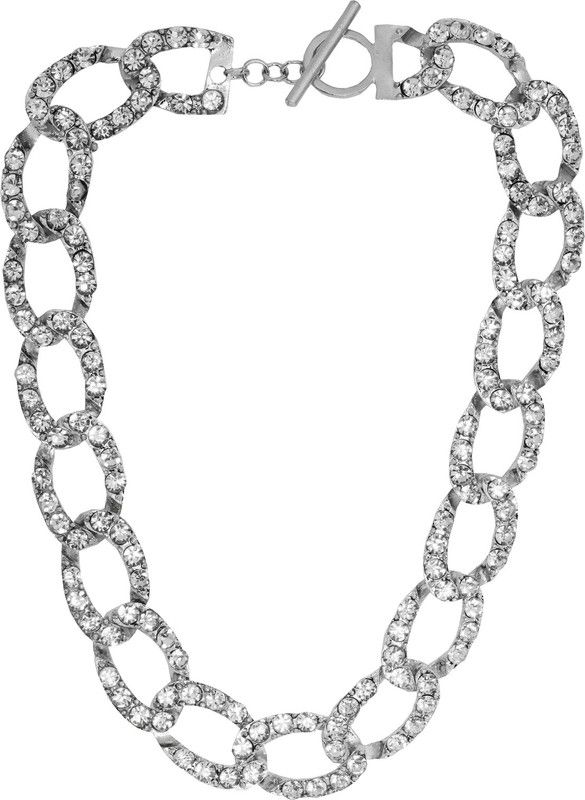 Michele Silver Rhinestone Studded Link Chain Choker Necklace Alloy Necklace
