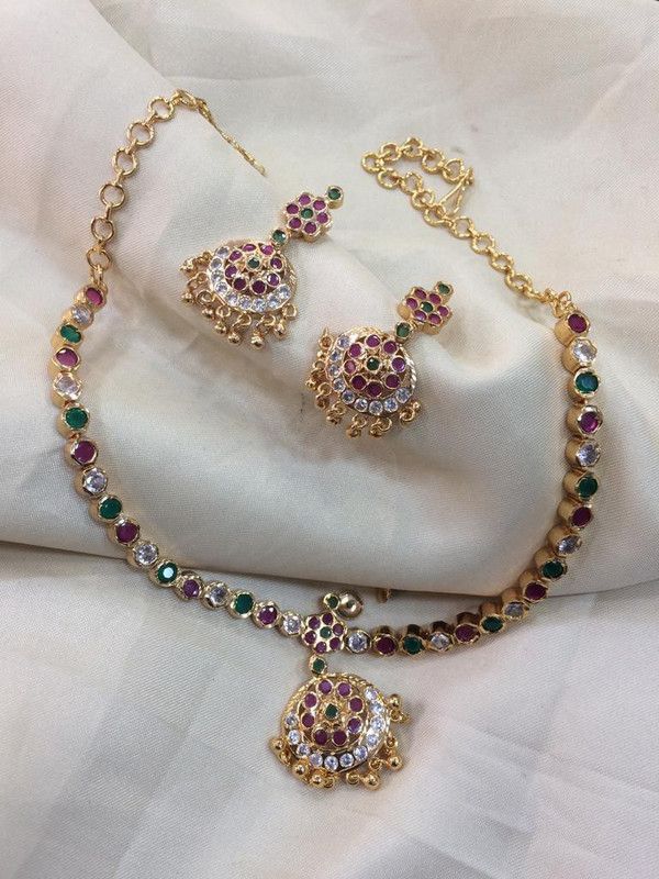 Brass Jewel Set  (Pink, White)