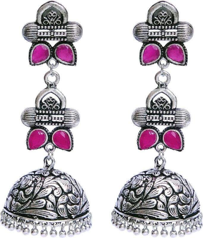 German Silver Pink Jhumka Earrings Alloy Jhumki Earring