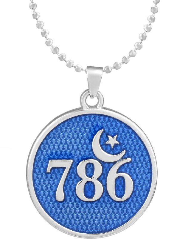 Silver Plated Blue Enamel Muslim 786 with Moon Desing Allah Pendant Locket Silver Brass Pendant
