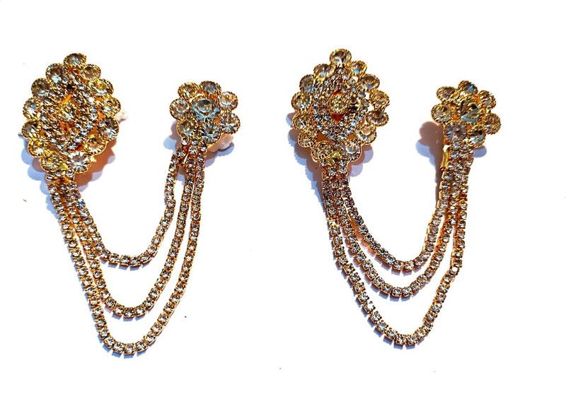 SAREEPIN Eye Catching Stone Studded Three Chain Pin Brooch for Men Sherwani Suit Blazer Kurta Brooch Brooch  (Multicolor)
