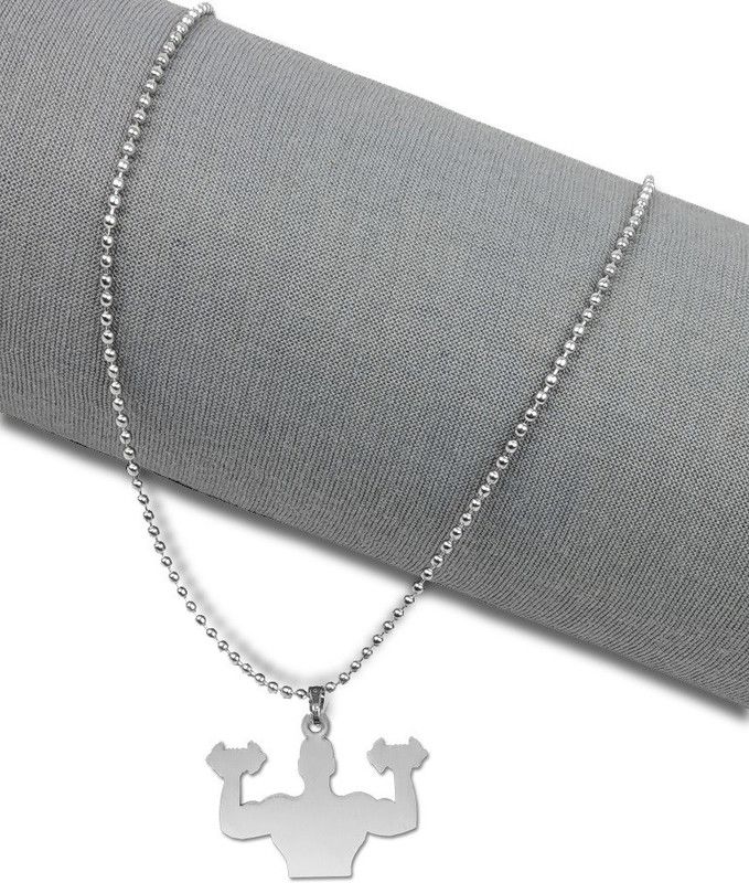 Weightlifting Muscle Fitness Gym Bodybuilding Dumbbell Pendant Locket Silver Stainless Steel Pendant