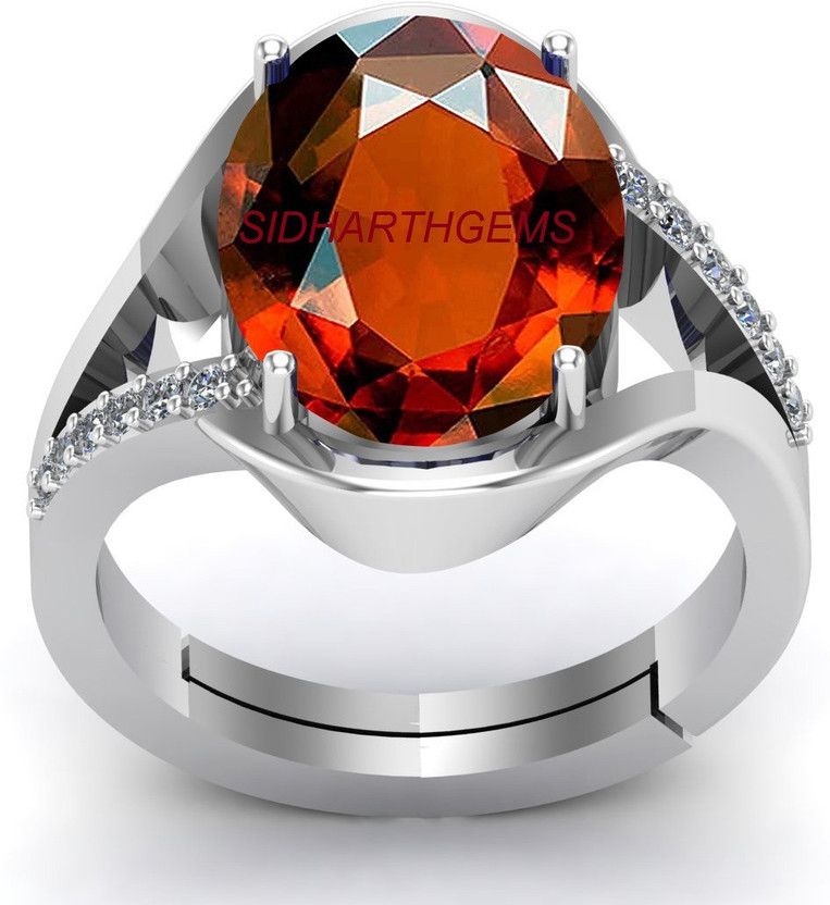 7.25 Ratti 6.00 Carat Natural Gomed Stone Silver Ring Adjustable Gomed Hessonite Brass Garnet Silver Plated Ring
