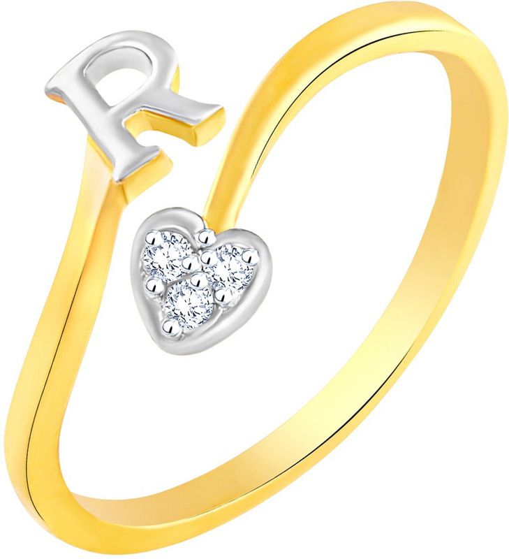 Virina Initial Alphabet 'R' Ring For Women And Girls Brass, Alloy Cubic Zirconia Gold Plated Ring